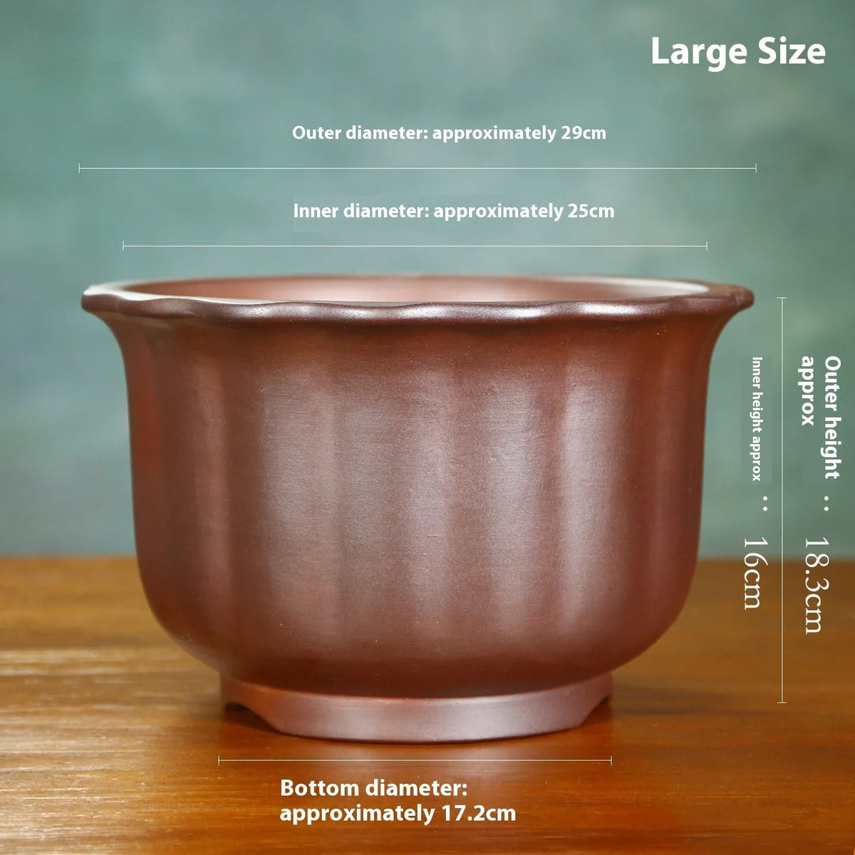 Large antique carved purple sand ceramic bonsai pot in classical style with S1696 firewood colour finish