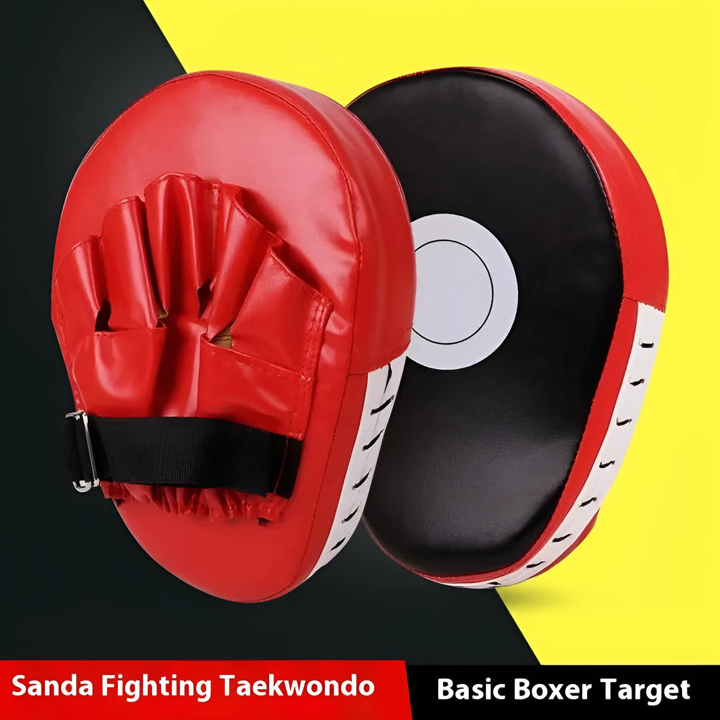 Boxing punching mitts in curved and flat designs for Muay Thai and Sanda training.