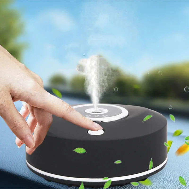 USB rechargeable car air freshener device in black, grey or white with anti-slip pad