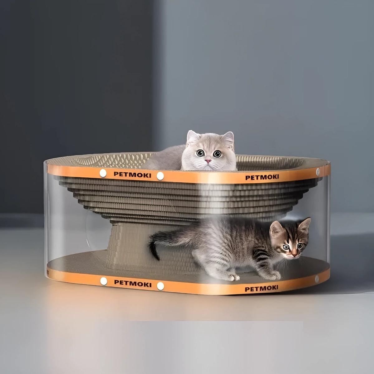 Transparent white diamond pattern cat scratch board and nest tunnel toy measuring 58x45x23cm