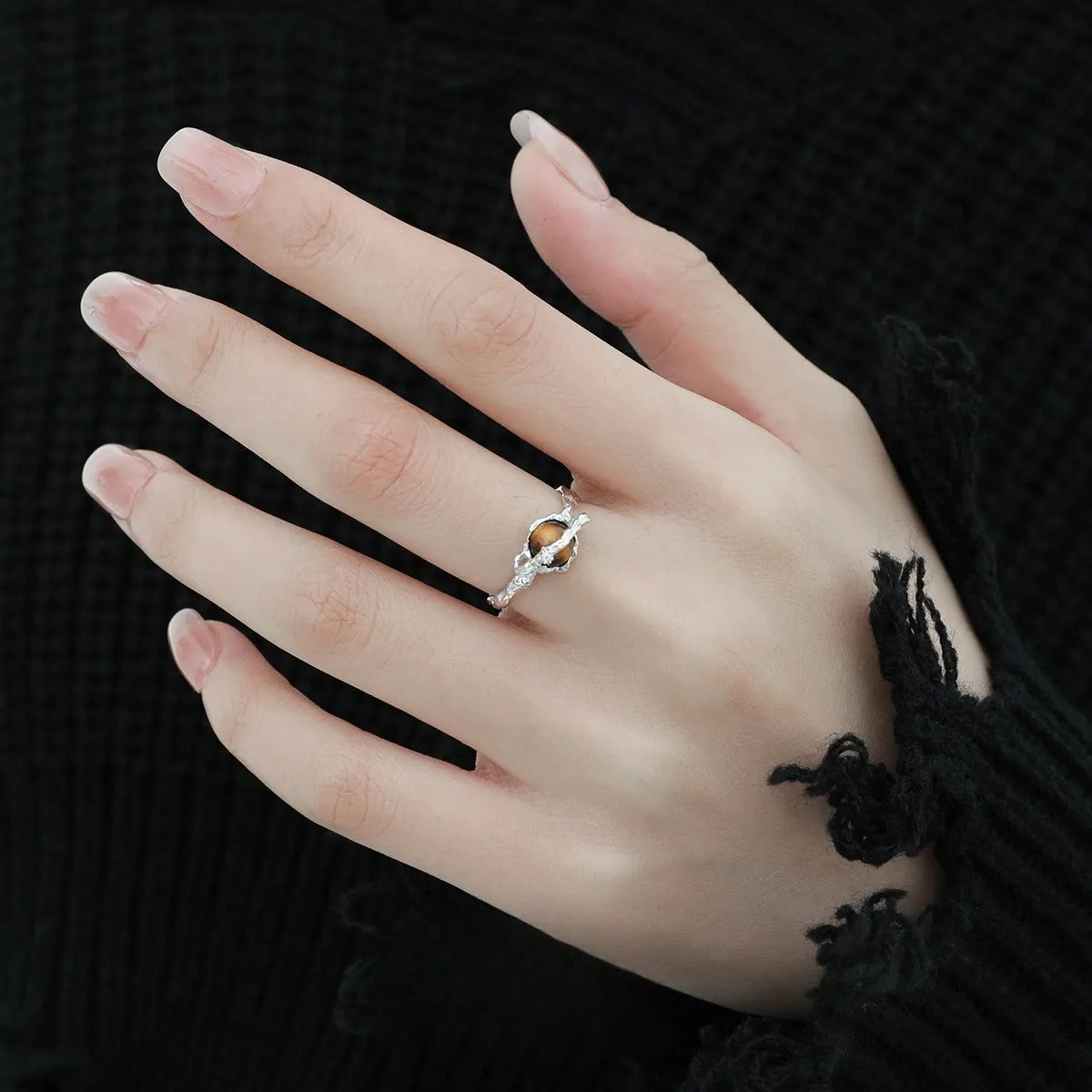 Women's adjustable Saturn open ring in white gold colour on silver.