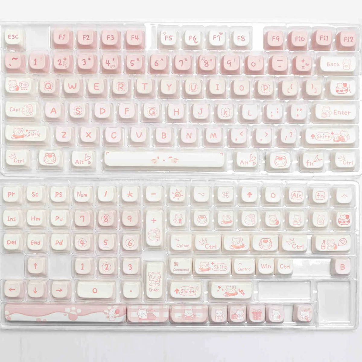 Full set of PBT sublimation key caps for mechanical keyboards showing over 98 keys with double-shot legends
