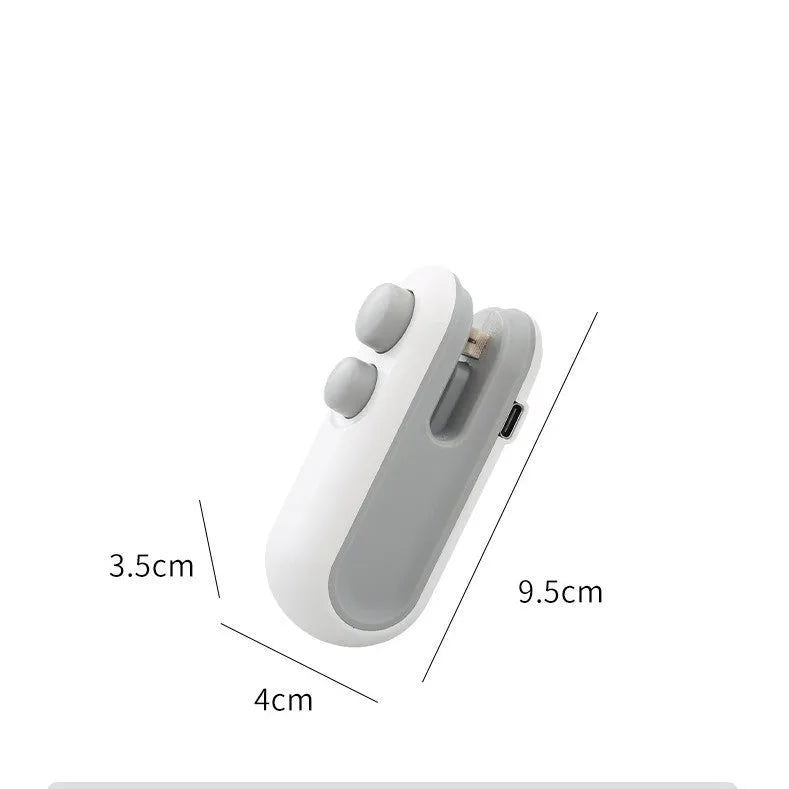 Handheld white heat sealer for sealing chip bags with USB Type-C charging port