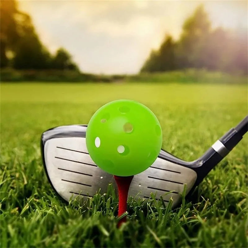 Six-colour 42mm diameter golf practice balls with 26-hole surface design for putting training