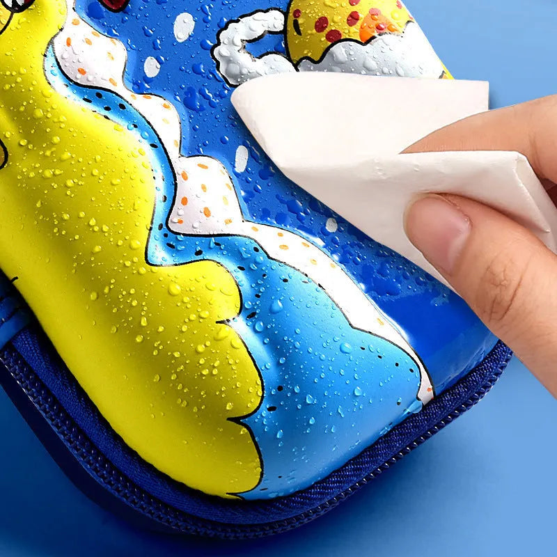 3D leather stationery box pencil case showing detailed spaceship design in black leather.