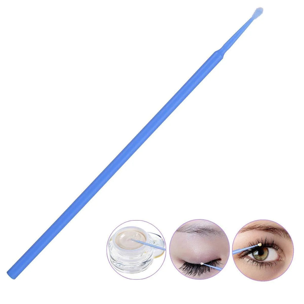Disposable micro applicator brushes with bendable cotton swab heads and coloured handles for makeup and eyelash extensions