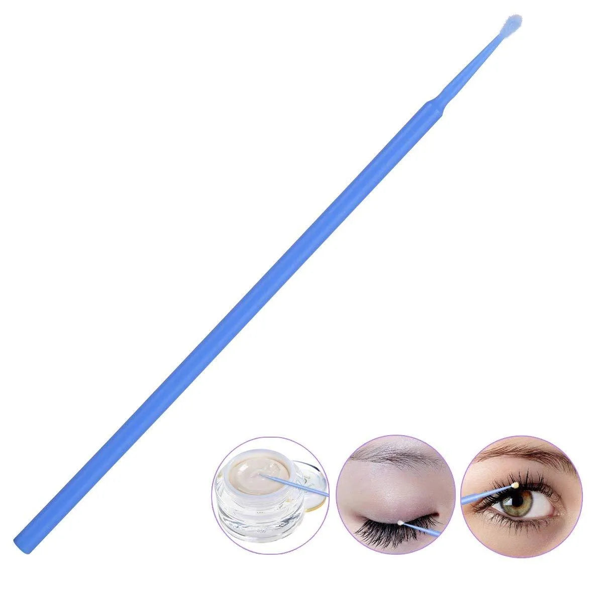 Disposable micro applicator brushes with bendable cotton swab heads and coloured handles for makeup and eyelash extensions