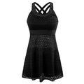 Conservative split swimsuit for ladies with slimming briefs in black or dark blue colour options