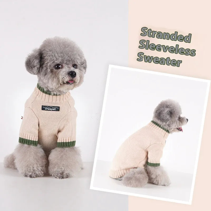 Wool blend pet sweater with two-leg design in Crown Blue colour on dog
