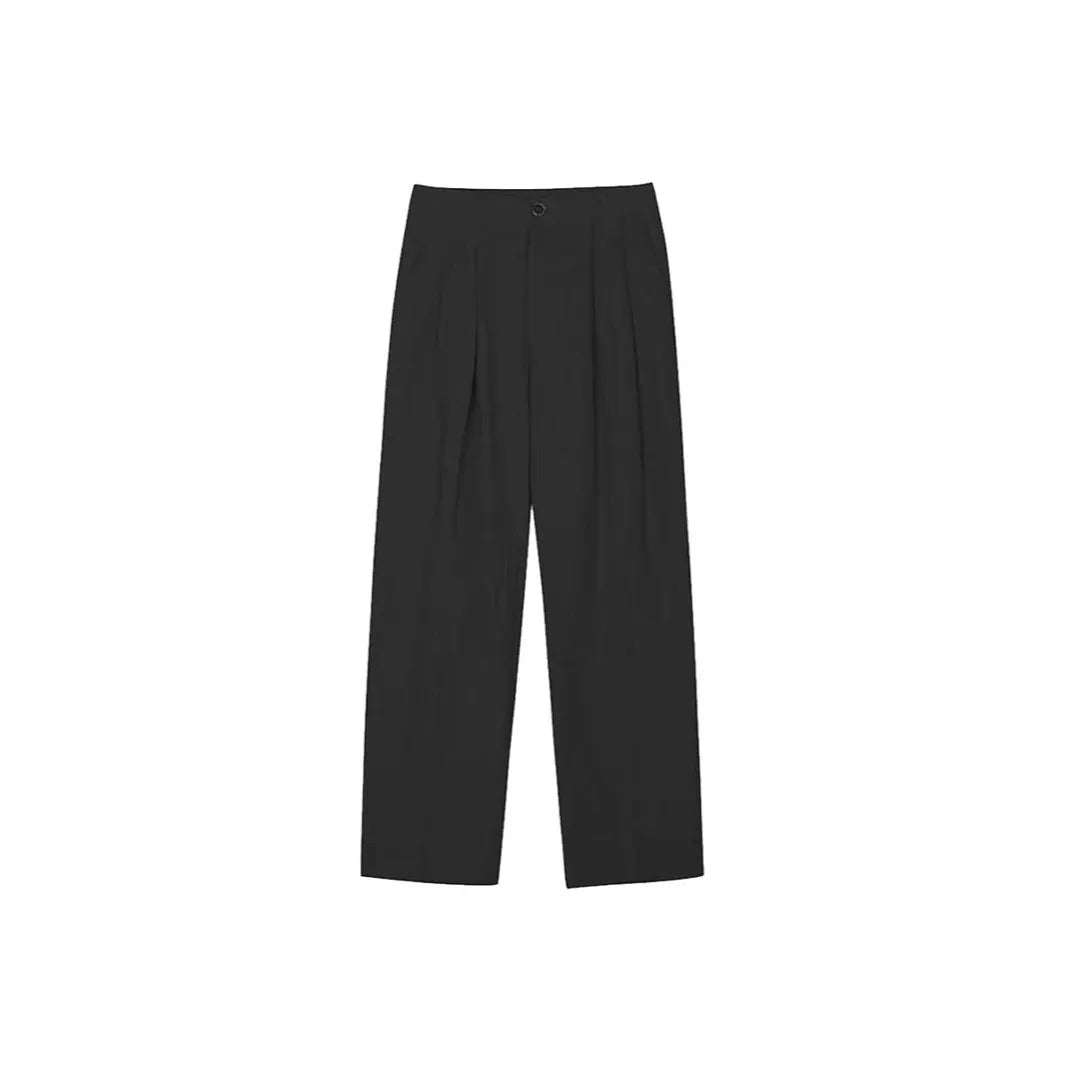 Men's Korean-style cotton linen trousers in wide-leg cut with elastic waistband