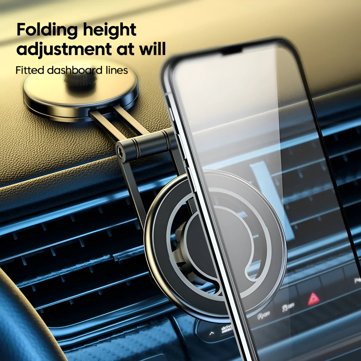 Telescopic folding car phone holder with magnetic suction installation on vehicle instrument panel