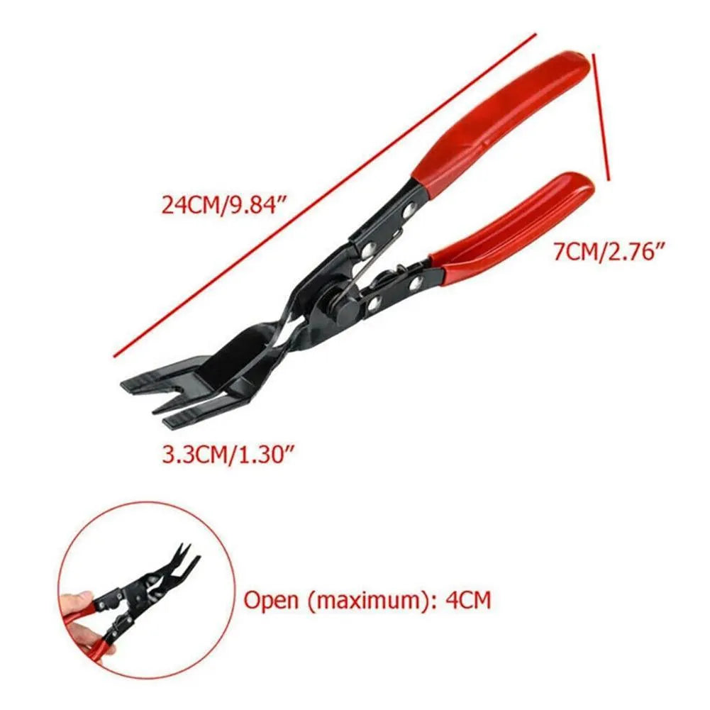 Blue 240mm long car door panel separator pliers with angled steel head for trim removal.