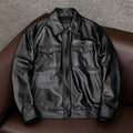 Men's plus size black retro Kaji style lapel leather jacket with side pockets