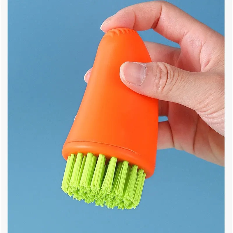 Orange and white carrot-shaped nylon cleaning brush with bristles, 20cm long