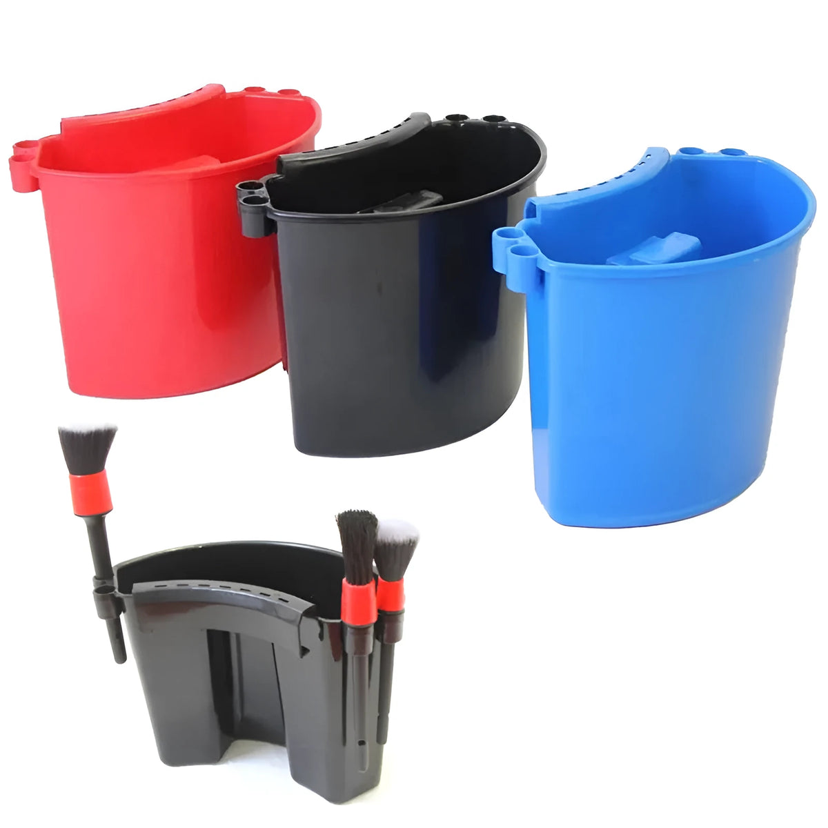 PP plastic car wash bucket available in black, red, blue and pink colour options