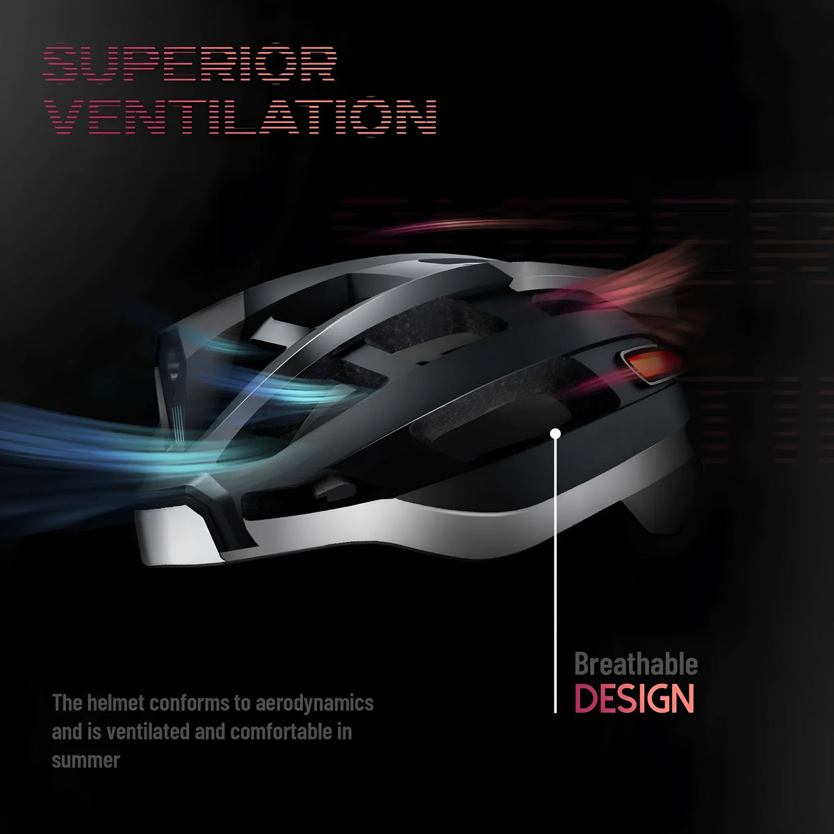 Black and grey smart Bluetooth helmet with integrated warning light for adult cyclists