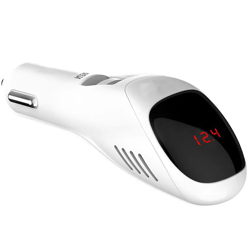 White car USB charger and air purifier unit for vehicle cigarette lighter socket with dual USB ports