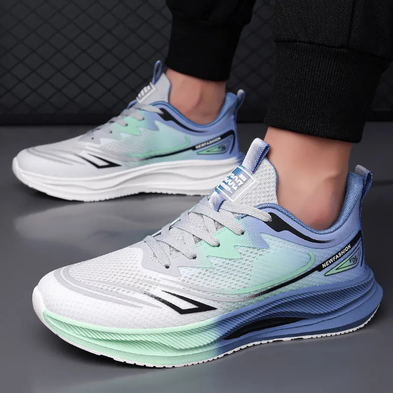 Low-top men's casual shoes with woven mesh upper and rubber sole in solid colours.