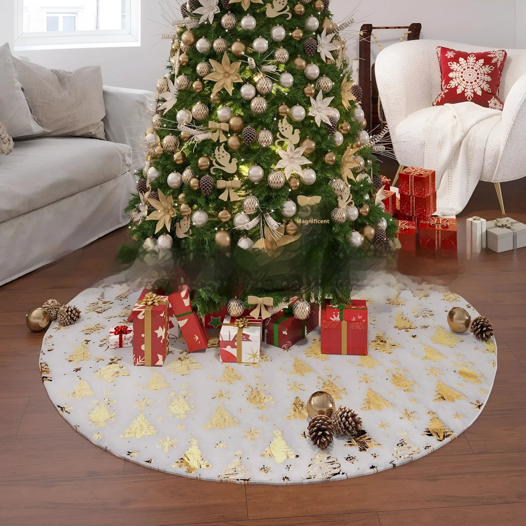 Plush gilding snowflake Christmas tree skirt mat in cedar or star style