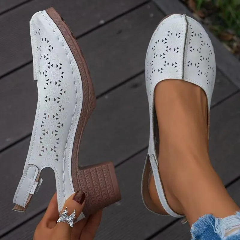 Women's closed toe wedge sandals with round toe and rubber sole in multiple colours