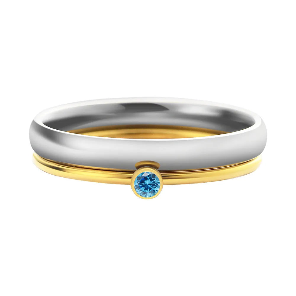 December birthstone geometric engraved titanium steel ring with gold lettering on band