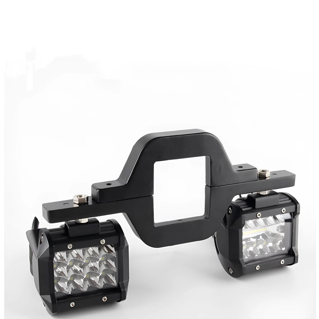 Black trailer hook lamp bracket for off-road vehicle modifications showing single-piece design