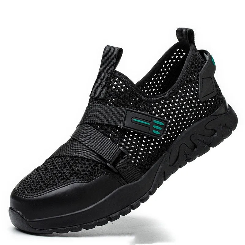 Men's anti-smash anti-puncture work insulation safety shoes with flying woven upper and rubber sole