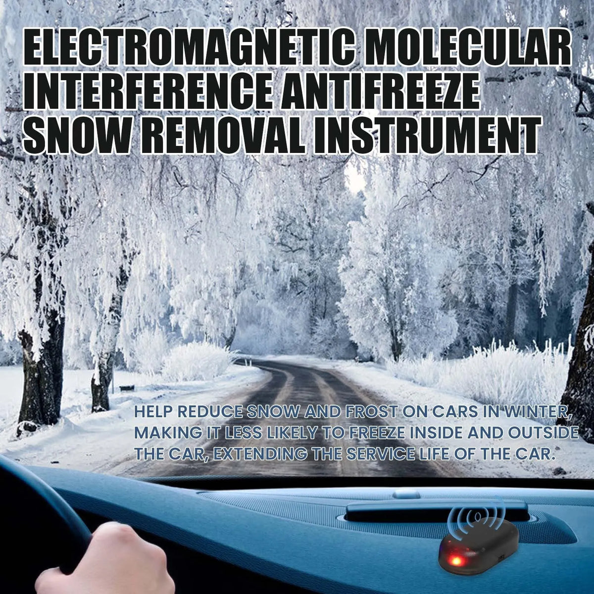 Black special glass car deicer and snow removal tool measuring 5 by 2.6 by 1.5 centimetres.