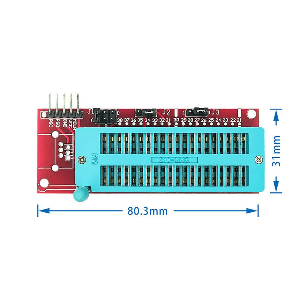 Offline simulation programmer burner unit with ICD2 and PIC KIT3 compatible sockets.
