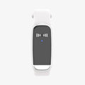 Black and white ultrasonic mosquito repellent bracelet with USB charging cable showing compact 35x56x92mm dimensions