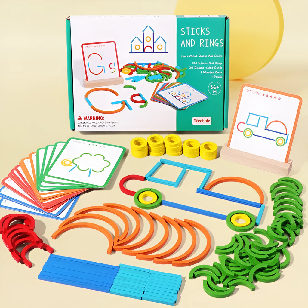 Wooden children's thinking training puzzle, creative stick and ring colour, 23 x 16.8 x 3.5cm early education board