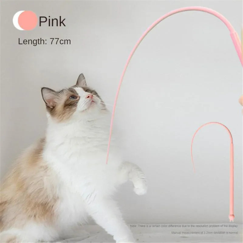 Blue simulated mouse tail cat toy with silicone tail and cat head design on 80cm wand