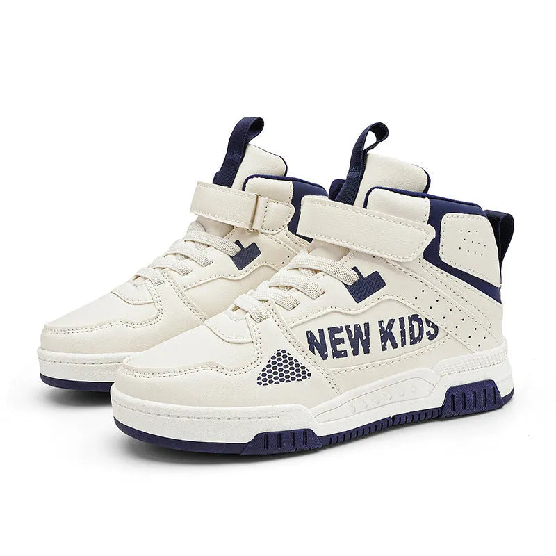 Children's beige green outdoor sneakers with buckle closure and rubber sole