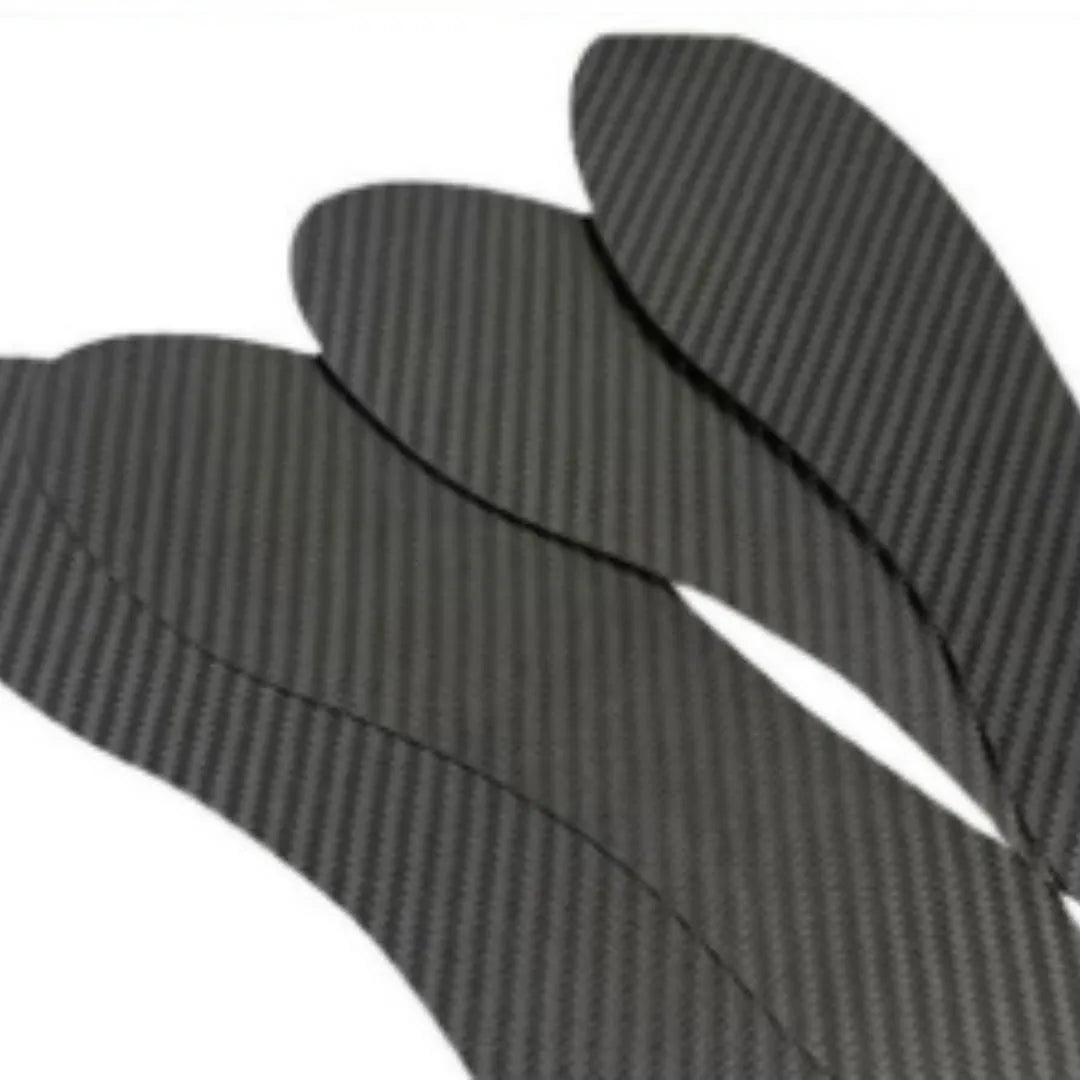 Black 3K carbon fibre full palm insoles for running shoes showing thickness options