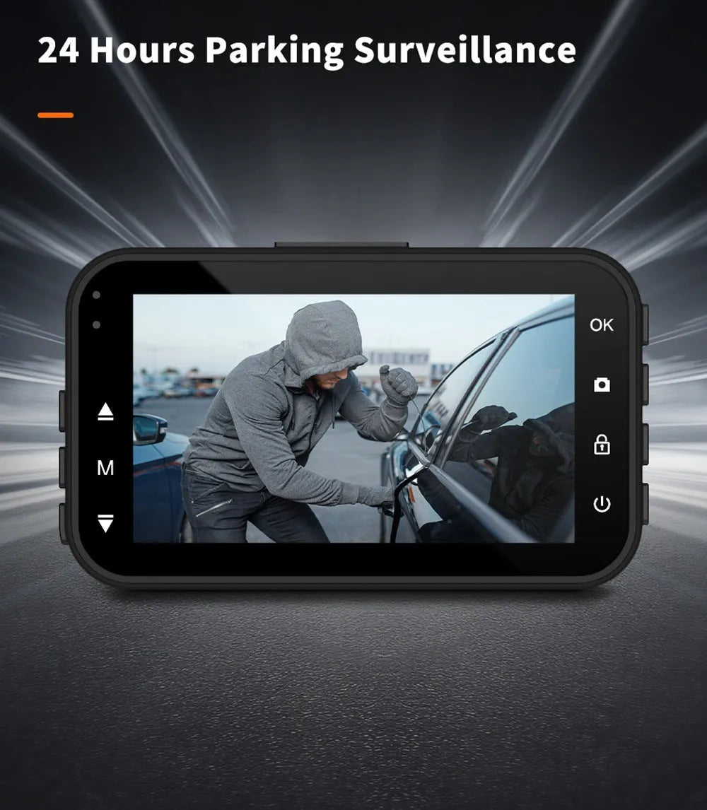 ThiEYE front and rear car dash cam with 3-inch screen, suction mount, and separate waterproof rear camera