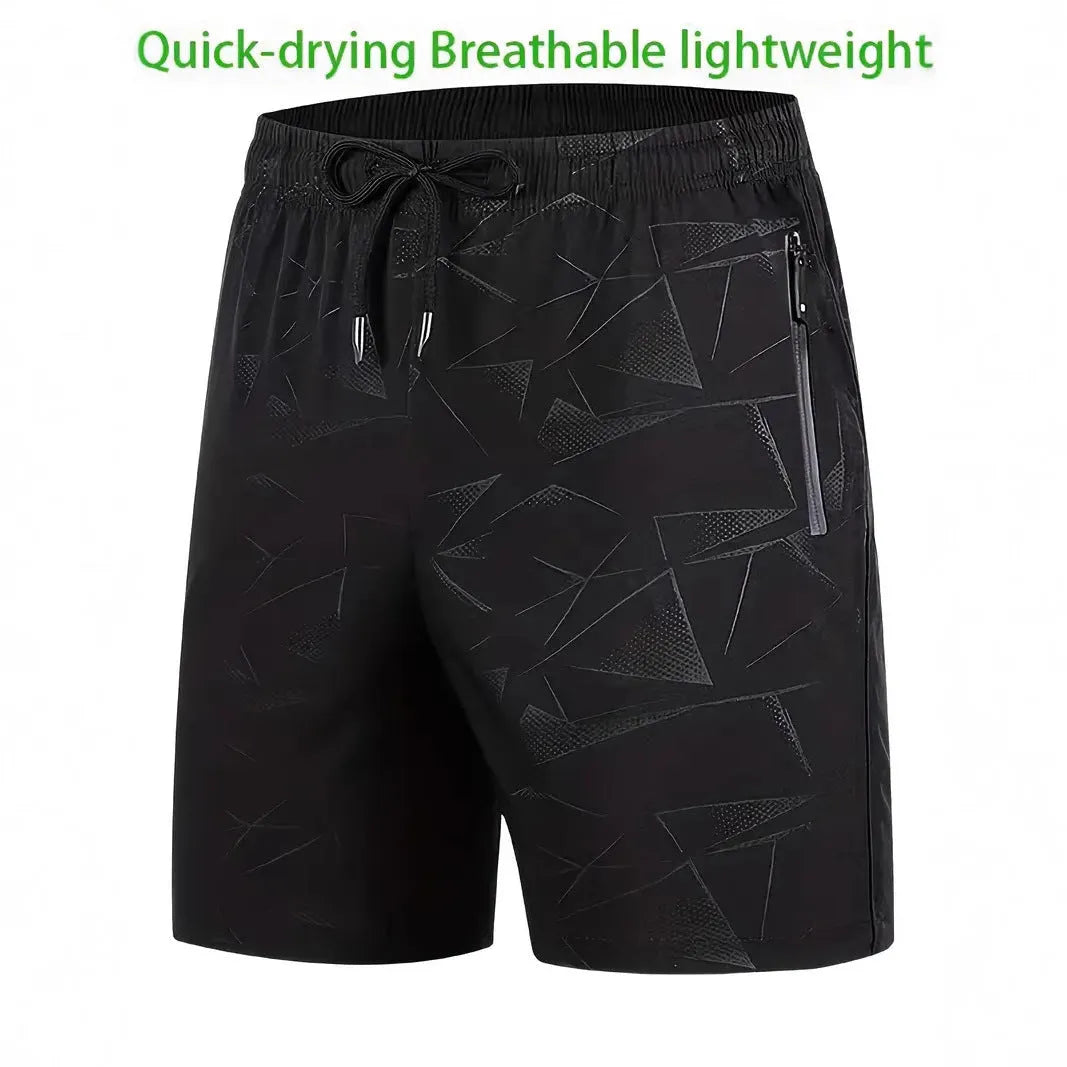 Men's loose fitting sports shorts with printed beach pants design in black colour