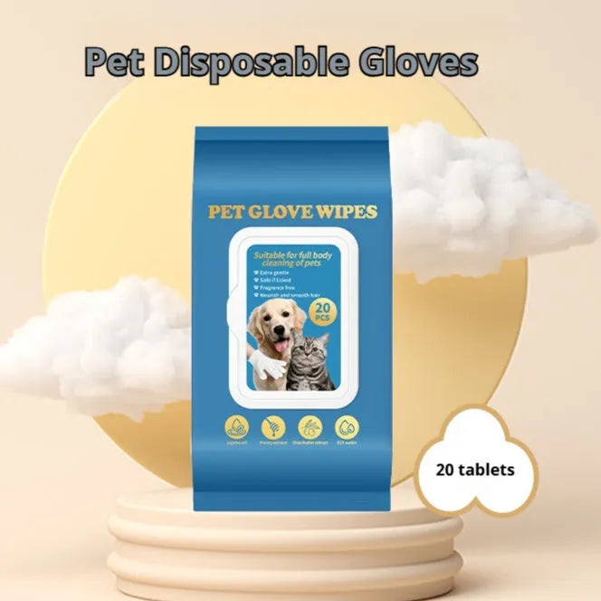 Plastic disposable gloves for pet bath cleaning and grooming tasks with cats and dogs