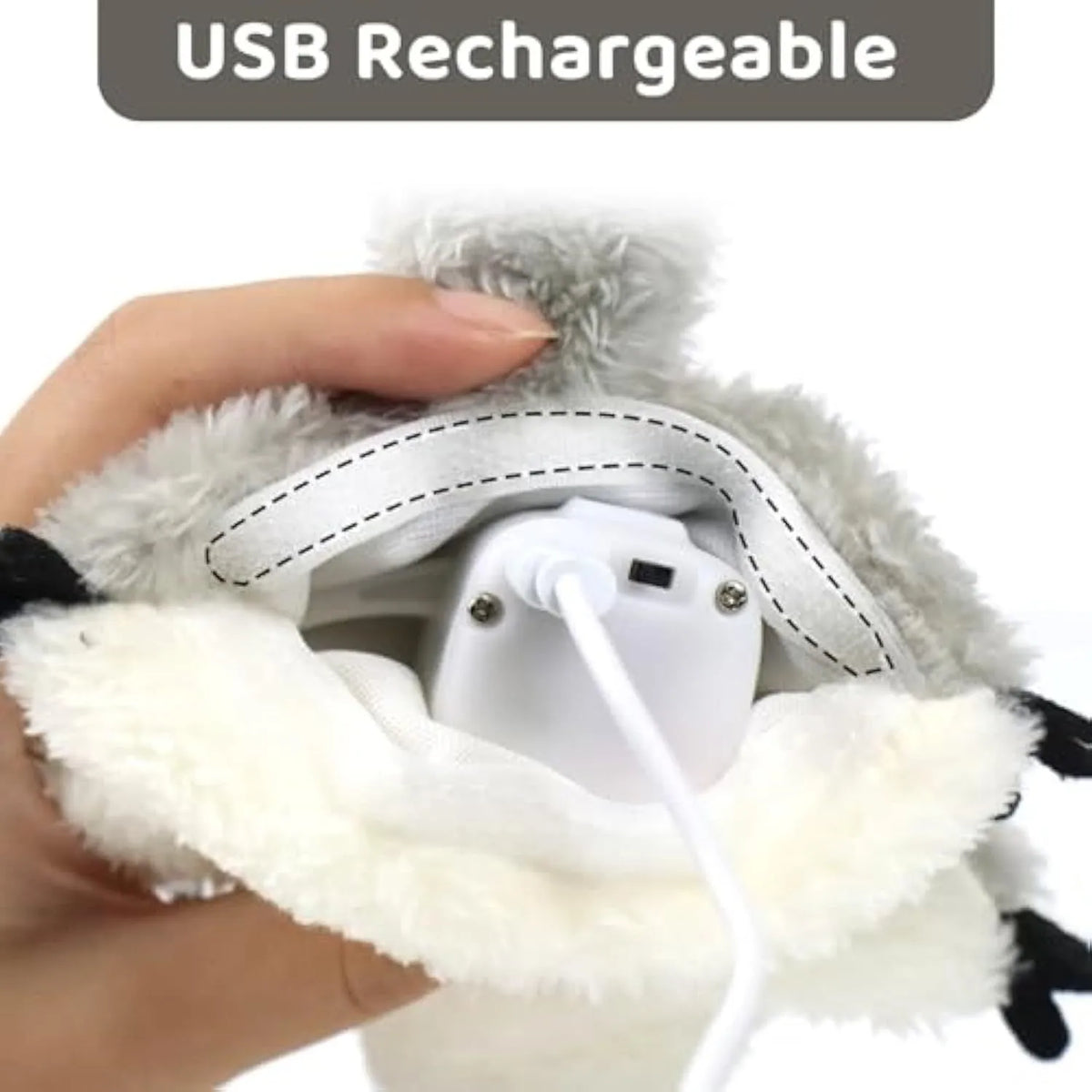 Grey flapping squirrel cat toy with waving wings on a floor