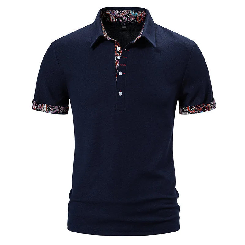 Men's polo shirt with colour-stitch turnover collar in cotton blend fabric