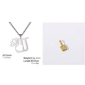 Stainless steel fashion necklace with cross chain design and letter pendant in gold or silver finish