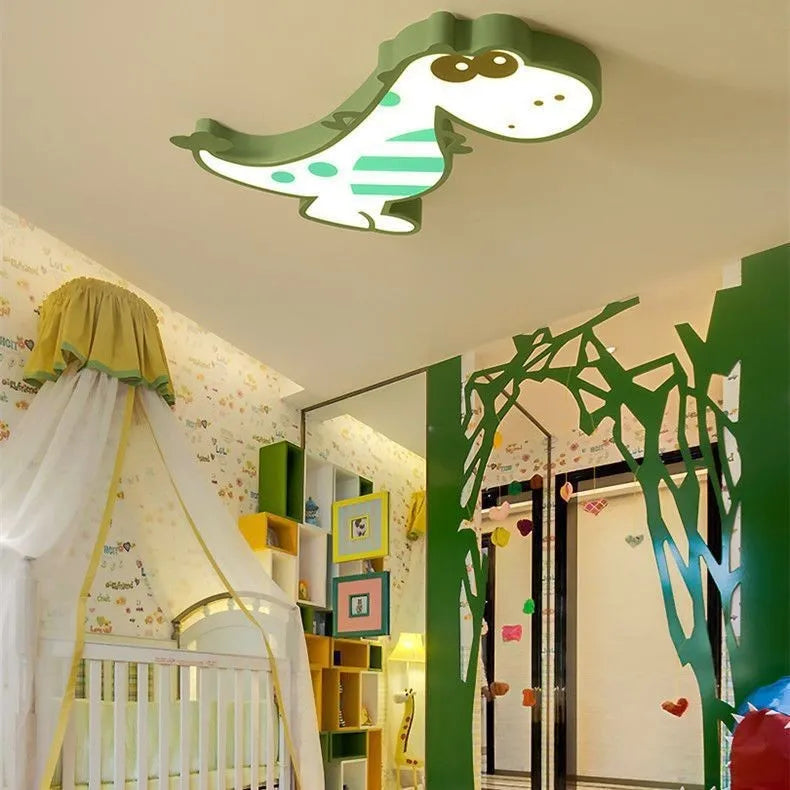 Green cartoon dinosaur ceiling light with 48cm diameter and dimming function
