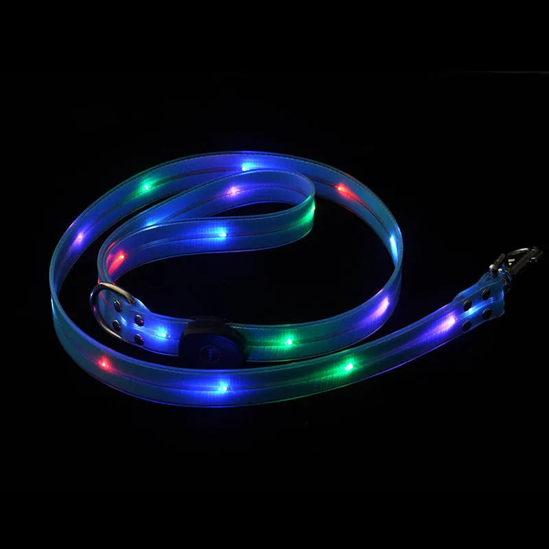 Colourful PVC dog leash and collar set shown in fluorescent green, with clip attachment.