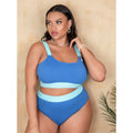Women's pure colour high-waist bikini set with stitching detail and split styling