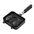 Black aluminium alloy non stick snapper burning mold with irregular sea bream shape for household waffle maker, 37.5 cm x 19 cm x 4 cm packaging.