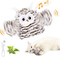 Grey interactive owl cat toy with flapping wings on flat surface
