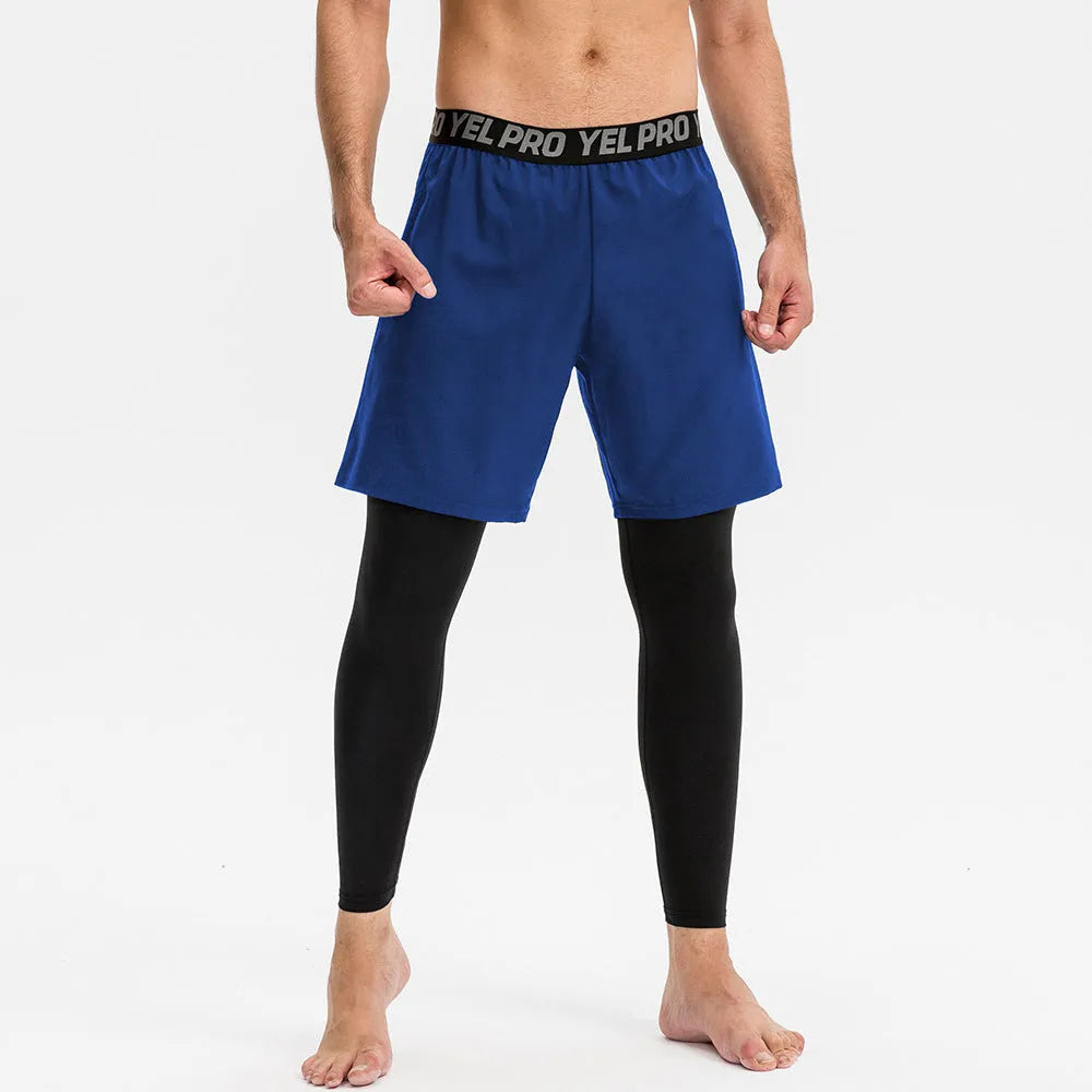 Men's tight grey sports pants made from quick-drying polyester spandex fabric for running and fitness.