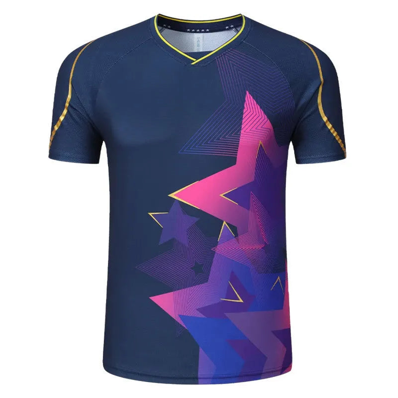 Badminton sportswear outfit with polyester fabric in multiple colour combinations including sapphire blue and purple options